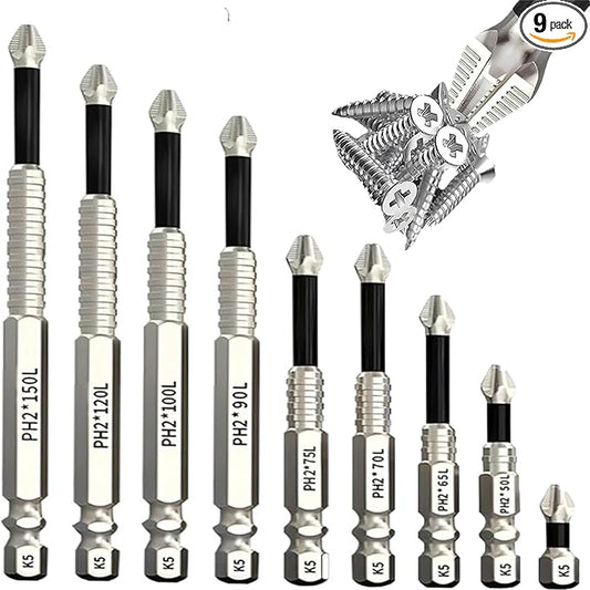 9pcs Strong Magnetic Screwdriver Drill Bit Set, Durability Screwdriver Drill Bit Set, Anti-Slip Magnetic Electric Screwdriver Set, 25 50 65 70 75 90 100 120 150mm