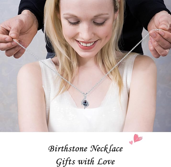 SMILEST Oval Sparkle Birthstone Pendant Necklace, 925 Sterling Silver Gemstone Pendant Anniversary Birthday Gifts for Women Wife Girlfriend Mom Grandma Birthstone Necklace for Women Jewelry Gifts