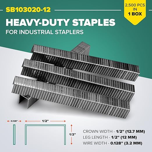 Heavy Duty Stainless Staples by IDL Packaging - 1/2" x 1/2" x 0.128" (1 Box, 2500 pcs) - High-Tensile Stainless Steel