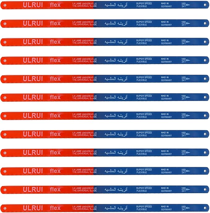 12 PCS Hacksaw Blades Replacement Sets, 12.4'' High Speed 24 T Hack Saw Blades, Bi-Metal Hss Cutting Blades, Suitable for DIY Enthusiast, Woodworking, Plastic Cutting and Soft - Metal Cutting