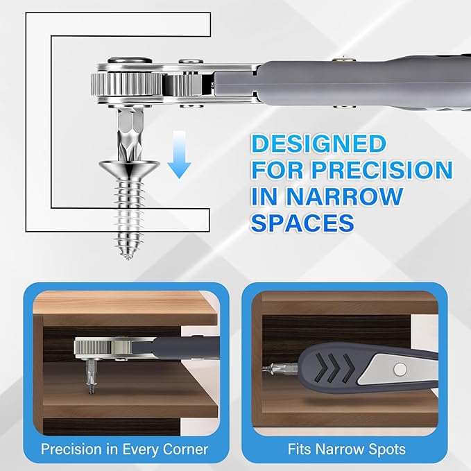 24in1 Right Angle Screwdriver, 36-Tooth Magnetic Ratchet Wrench, Low Profile Offset Tool for Tight Spaces, Ideal Gift for Men Dad Husband, Electronics and Car Repair Kit