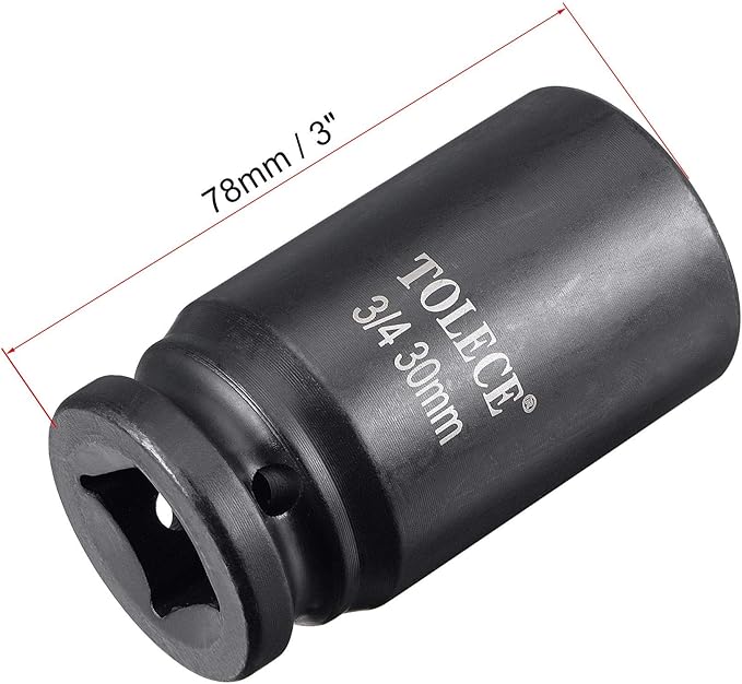 uxcell 3/4-Inch Drive 30mm 12-Point Deep Impact Socket, CR-MO Steel 78mm Length, Metric Sizes