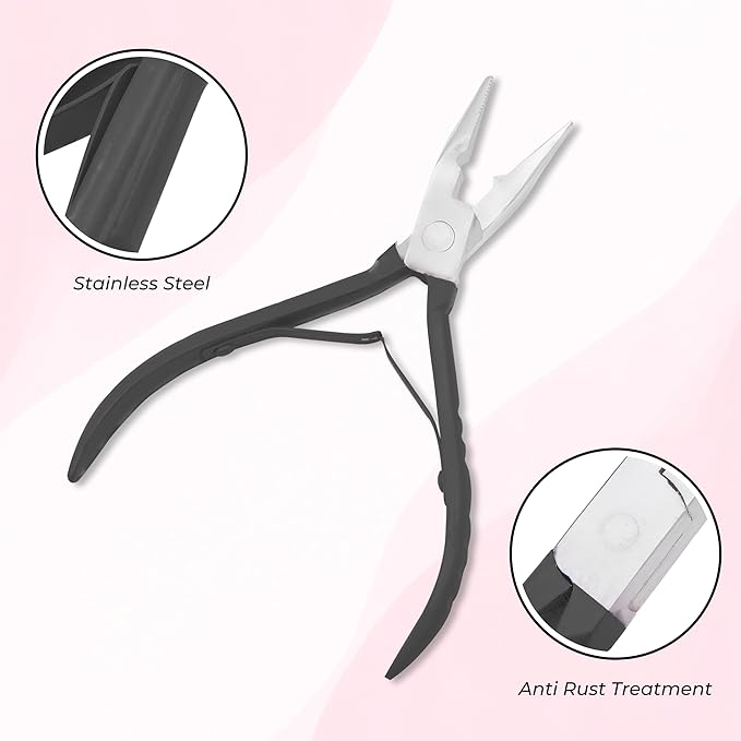 SIVOTE Professional Hair Extension Pliers & Bead Extension Tool Kit ??Stainless Steel Hair Pliers for Bead Extensions, Microlink Tool Kit, & Loop Threader for Micro Beads Hair Extensions Kit Black