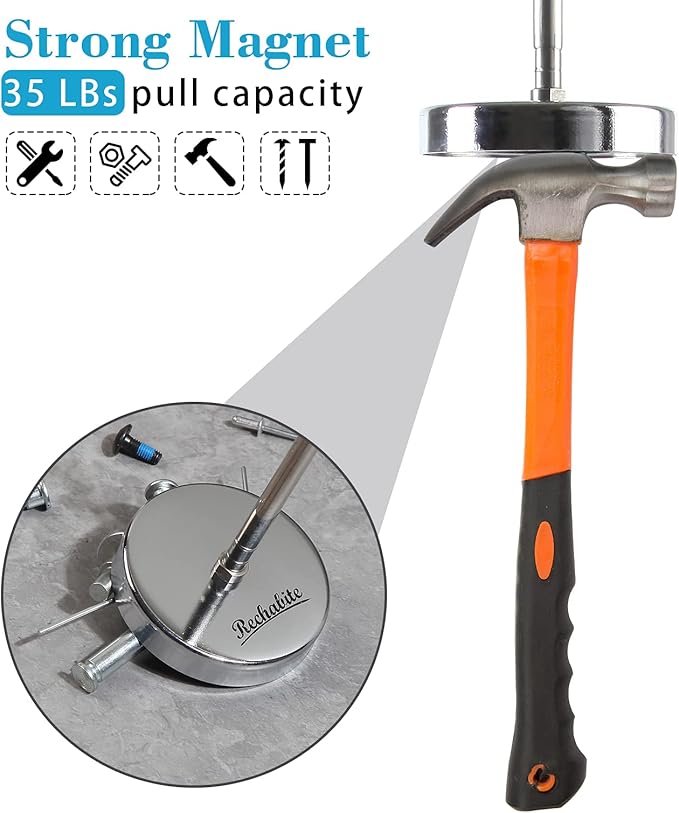 2 Pack Telescoping Magnetic Sweeper Pickup Tool, Screws Parts Finder with 35LB Pull Capacity, Retractable 8.6" to 33" with Strong Magnet, Pick up Nails, Screws