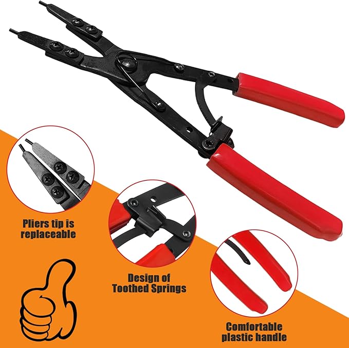 38700 Snap Ring Pliers 10in Heavy Duty Internal External Circlip Pliers with Ratchet Locking Design Anti-slip Snap-ring Installation Removal Kit Fit for Ford Super Duty Pickups 2007 and Newer (Red)