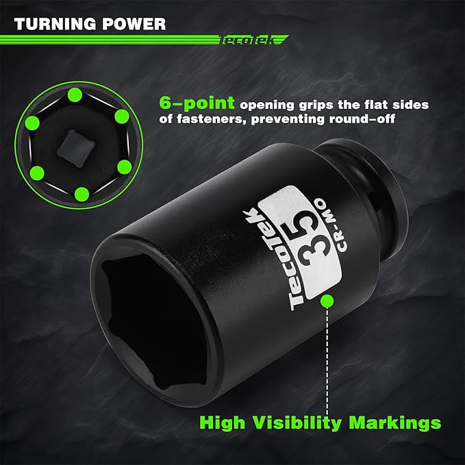 1/2" Drive Deep 6-Point Impact Socket Set, 11-Piece Deep Metric Spindle Axle Nut Impact Socket Set, Cr-Mo, 27mm - 41mm