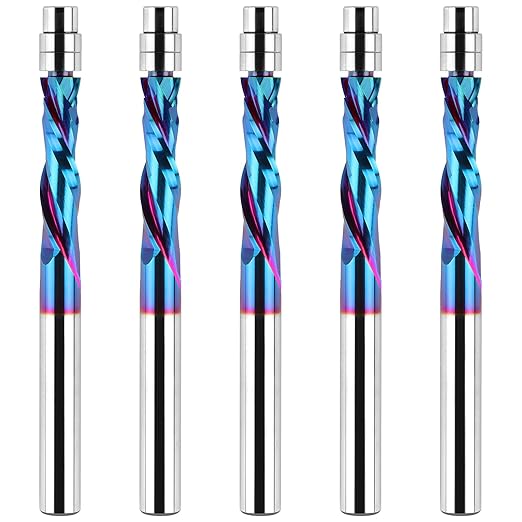 EANOSIC 5PCS Up Down Cut Compression Spiral Flush Trim Router Bit, 1/4 Inch Shank Solid Carbide Flush Trim Router Bits CNC Spiral Bit with Nano Coating