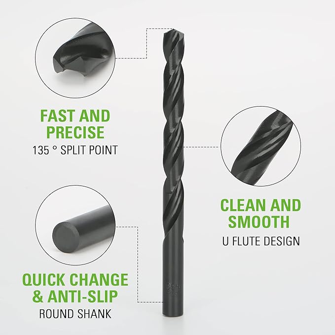 Greenworks 60 Piece Black Oxide Drilling and Driving Bit Set with Modular Case for Wood, Metal, Plastic, and Masonry,3X Longer Life,135째 Split Point,Precision-Milled