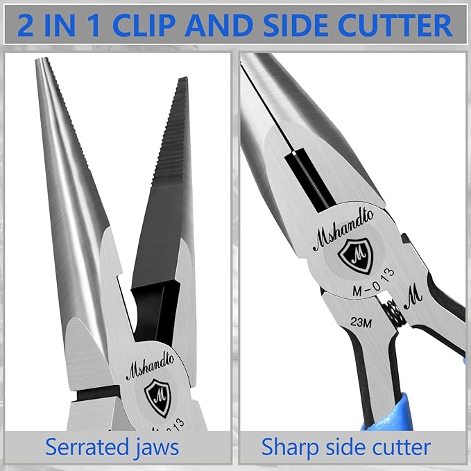Needle Nose Pliers, mshandto Long Nose Pliers for Wire Bending, High Carbon Steel Needle Nose Plier, Serrated Jaw Pliers for Jewelry Making Electronics Repair Object Grasping Craft Making