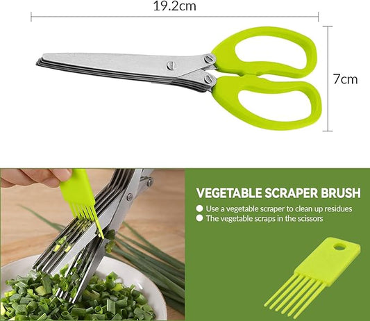 stainless steel herb scissors with 5 blades, multi blade herb cutting shears for kitchen salad,Scallion,Green onion