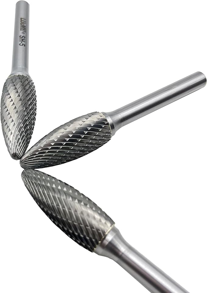 LU&MN SH-5 Tungsten Carbide Burr Rotary File Flame Shape Double Cut (1/2??Cutter Dia X 1-1/4?쒬utter Length) with 1/4'' Shank Dia,3PCS