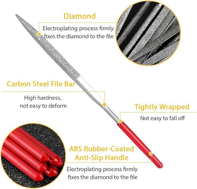 10 Pcs Mini Diamond File Set, 4 × 160mm Small Metal Files Diamond Needle File Precision Hand Tools for Glass, Wood, Stone, Plastic, Jewelry & DIY