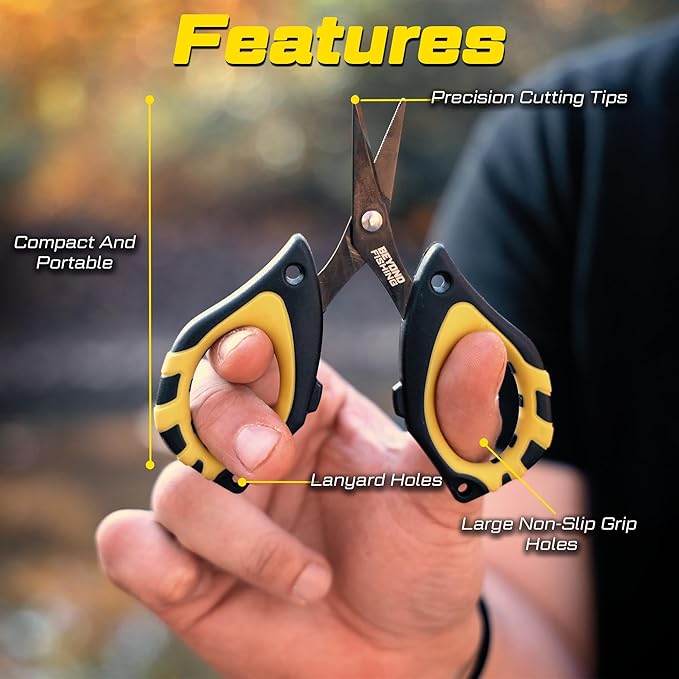 Beyond Fishing - 4.5??Fishing Scissors for Braided Line, Stainless Steel with Serrated Blades, Non Slip Grip, Large Finger Holes Fishing Line Cutter