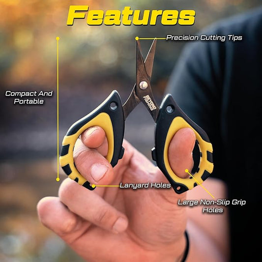 Beyond Fishing - 4.5??Fishing Scissors for Braided Line, Stainless Steel with Serrated Blades, Non Slip Grip, Large Finger Holes Fishing Line Cutter