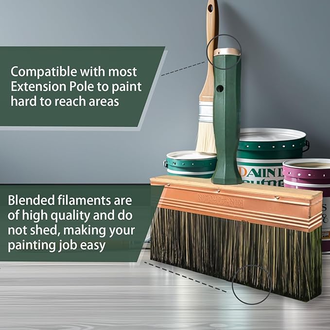 Deck Stain Brush, 9 Inch Deck Paint Brush with Threaded Handle for Extension Pole, Wide Large Brushes for Staining Wood, Fence, Walls, Lime Wash Paint Brush