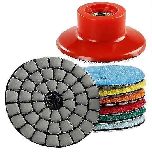 2inch 50mm Diamond Dry Grinding Pad, 7 Different Grit 50#-3000# Sanding Discs & M16 Thread Hook & Loop Backing Holder for Detail Fine Buffing Polishing (8Pcs/Set)