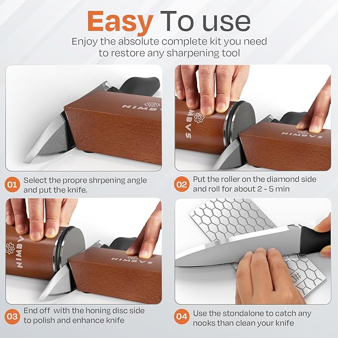Rolling Knife Sharpener Kit with Diamond & Ceramic Sharpening System ??1000# Grit Whetstone, 15째 & 20째 Magnetic Angles, Non-Slip Base, Professional Sharpening Kit for Kitchen & All Blade Types