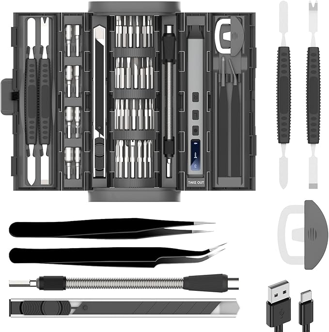 UF-TOOLS Mini Electric Screwdriver, 83 in 1 Cordless Rechargeable Small Power Screwdriver Set with 71 Bits, Led Light and Magnetic Mat, Professional Repair Tool for Phone Watch Camera Laptop PC