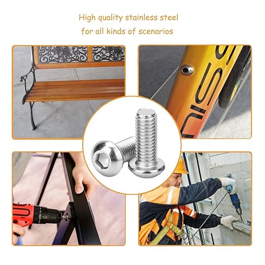 Metuja M8-1.25x30mm Button Head Socket Cap Bolts Screws竊?0pcs竊? Stainless Steel, Full Thread, Silver, Allen Hex Drive