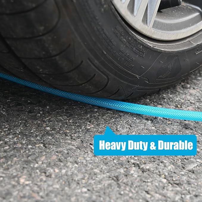 100FT 1/4 Inch Reinforced Polyurethane Air Hose for Compressor - Flexible Heavy Duty Braided Pneumatic Hose with Quick Connect Fittings 300 PSI for Garage Shop Automotive Use