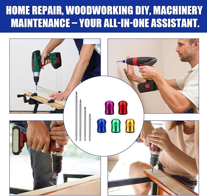 5pcs Strong Magnetic Screw Rings, Screwdriver Magnetic Rings with Non-Slip Design with 4 Double-Ended Screwdriver Bits for Drill Tools Woodworking Home Repairs and DIY Maintenance