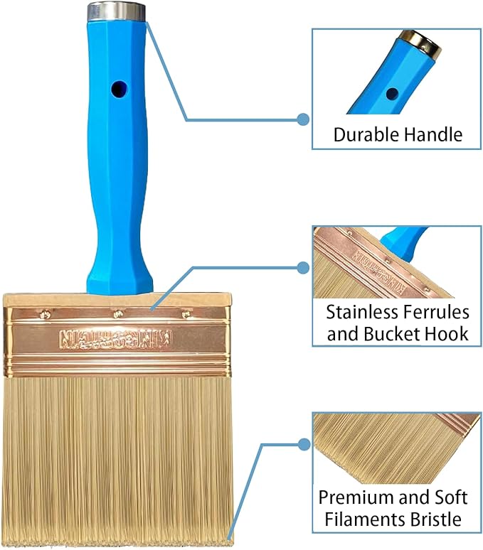 Deck Stain Brush, Thick Paint Brushes 4" for Faster Coverage, Compatible with Most Extension Poles, Stain Brushes for Wood, Deck, Walls, Fence and House