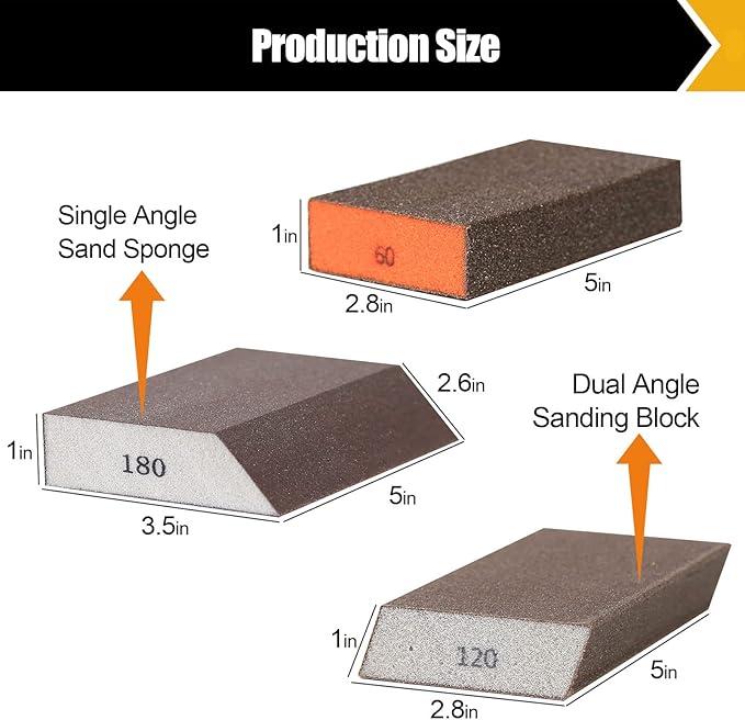 8 Pack Sanding Block, Single & Dual Angle Sanding Sponge Washable and Reusable Sanding Block for Wood Drywall Metal Glasses 60/80/120/180/220 Grit Sandpaper Block 2-3/4" 횞 5"