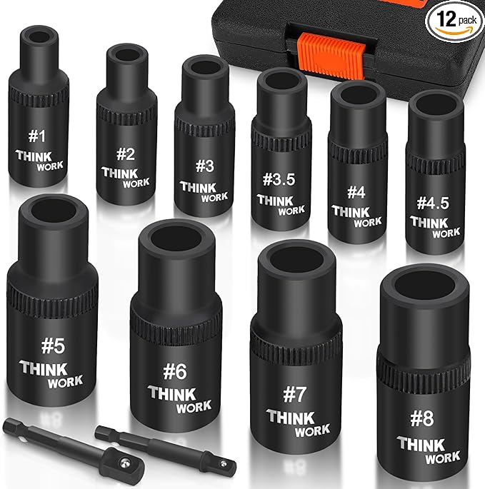 THINKWORK 12 Piece Magnetic Tap Socket Set, 1/4", 3/8" Square Drive Tap Handle Tool for Wrench