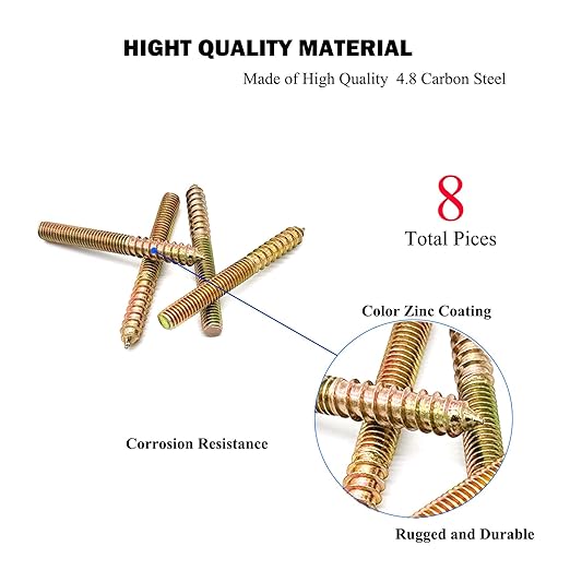 8 Pack 3/8-16 x 3-1/2 Inch Hanger Bolts 3/8-16" Double Headed Bolts 3/8 Wood Dowel Screw Self-Tapping Screw Hanger Bolts for Furniture Screws Threaded Rods Bolt 88.9mm Length