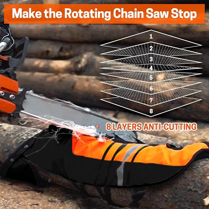Chainsaw Chaps by UL Class A 8 Layers Technical Wrap Chainsaw Pants for Men Chainsaw Apron Orange Black
