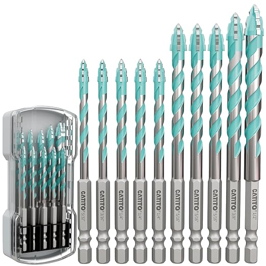 CATITO Multi-Tooth Concrete Drill Bit Set - 10PCS -Light Blue, Multi-Tooth Masonry Drill Bit, Carbide Tipped, Hexagonal Shank Drill bit, Glass, Brick, Ceramics, Plastic and Wood