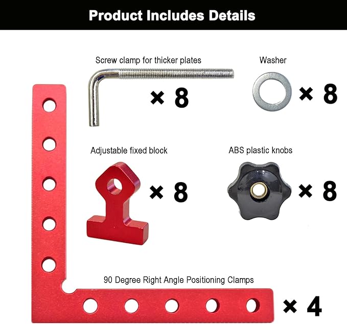 90 Degree Positioning Squares Right Angle Clamps for Woodworking - 4 Pack 5.5"Aluminum Alloy Woodworking Corner Clamps, for Picture Frame, Cabinet, Boxes, Drawers (4Pack 5.5'')