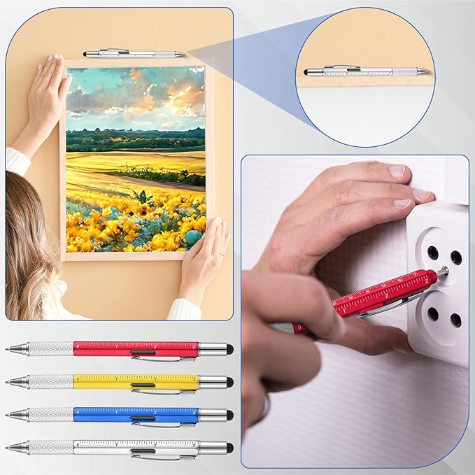 Yeaqee 40 Pcs Stocking Stuffers Bulk for Men 6 in 1 Screwdriver Multi Tool Pens with Refills Ruler Level Gauge for Party Favor Father's Christmas White Elephant Gifts (Classic Color)