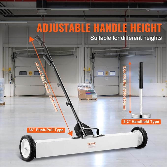 VEVOR 36-Inch Magnetic Sweeper with Wheels, 55 lbs Capacity, with Telescoping Magnetic Pickup Tool, Adjustable Handle, Magnetic Pickup Sweeper to Pick Up Nails and Screws, for Workshop, Garage, Yard