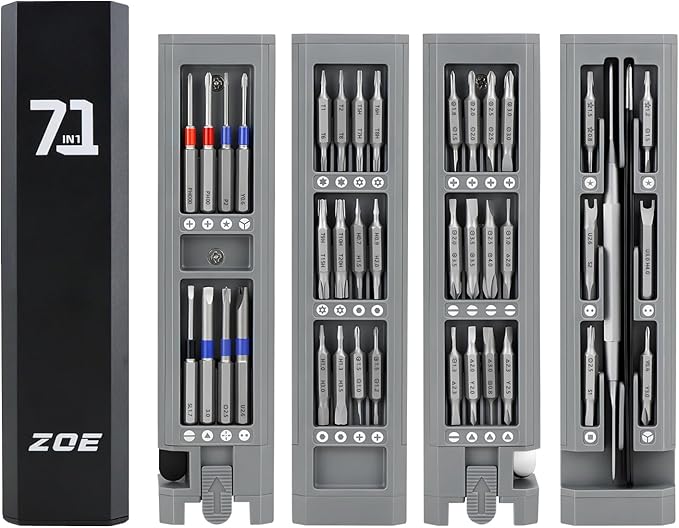 ZOE Precision screwdriver set,71 in 1 small screwdriver sets with case and magnetizer,Mini magnetic screwdriver set for Tablets,PC,phones,Watches,PS5,Toys,Cameras repairing kit,mini tool kit Black