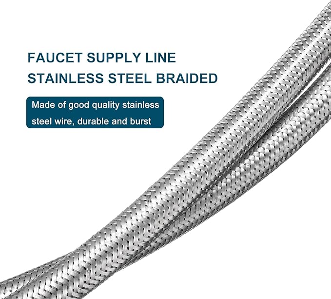 uxcell 2Pcs 16" Faucet Supply Lines Connector Stainless Steel Braided Long Faucet Connector G1/2 Female Compression Thread x G1/2 Female Straight Thread for Kitchen Sink Bathroom (Silver)