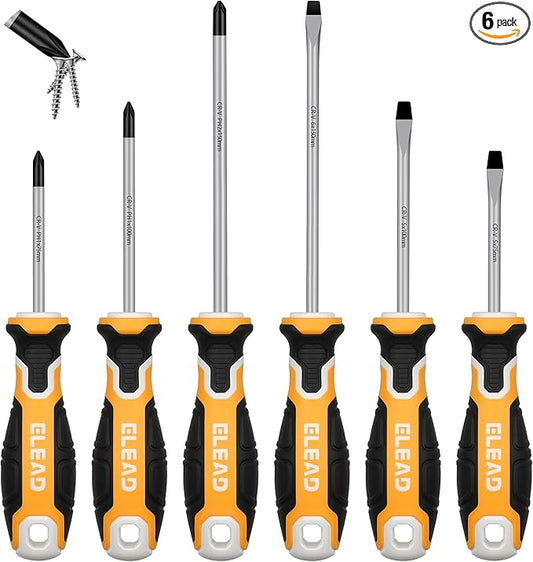 6-Piece Magnetic Screwdrivers Set, 3 Phillips and 3 Slotted Tips Professional Cushion Grip Screwdriver Set