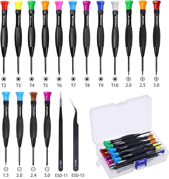 Torx Screwdriver Set, FIXITOK 18Pcs Mini Screwdriver Set Magnetic Small Torx Phillips Flathead Screwdrivers with T2 T3 T4 T5 T6 T7 T8 T9 T10 Screwdrivers Tweezers for Xbox Mac PS4 Laptop Phone Watch