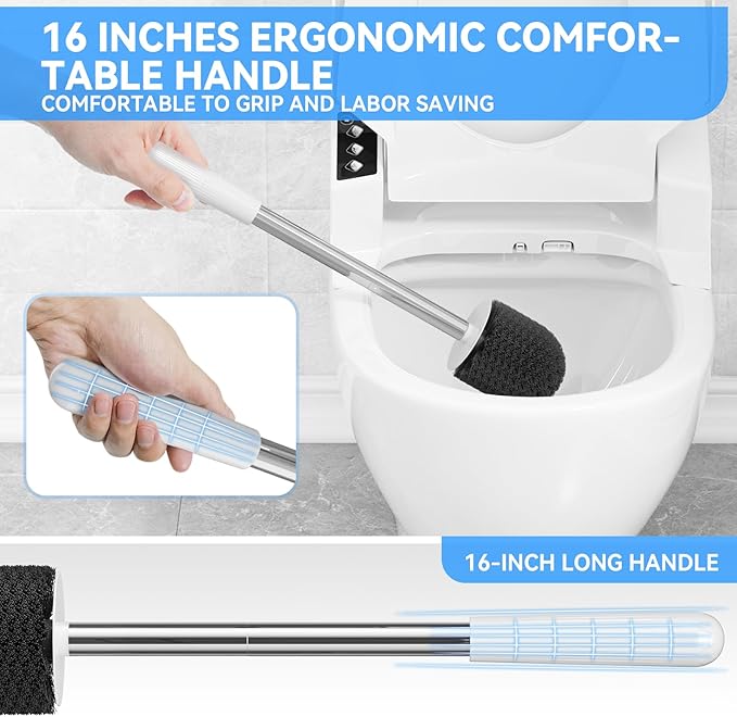 Toilet Brush, Toilet Brush and Holder with 304 Stainless Steel Handle, Space Saving Toilet Bowl Brush for Storage, Durable Bristles Toilet Scrubber for Bathroom Cleaning (3, White)
