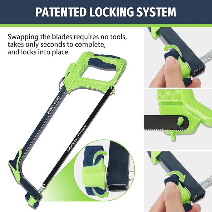 PRIDE&CRAFT 4 In 1 Hand Saw with 4pc Blades Quick Change, Includes Drywall/Metal/Wood/Plastic Saw Blade, Work Glove, Soft and Non-Slip Handle, Fine Cut Hacksaw for Cutting Wood Metal PVC Wallboard