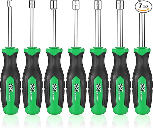 SK 7-Piece SAE Nut Driver Set, 3/16", 1/4", 5/16", 11/32", 3/8", 7/16", 1/2", Premium CR-V Construction, SureGrip Handle
