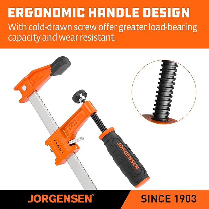 JORGENSEN 2-pack Steel Bar Clamps Set, 12-inch Medium Duty, 600 Lbs Load Limit, for Woodworking