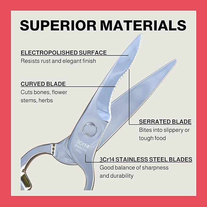 Kitchen Scissors ??Heavy-Duty All-Stainless Steel Shears with Forged 3Cr14 Blades, Come-Apart Design, Rust-Resistant Electropolished Finish, Multi-Purpose Nutcracker & Bottle Opener