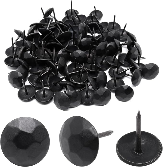 YuGtcen 100pcs Upholstery Tacks, Decorative Nails Thumb Tacks Metal Upholstery Nails for Wood Upholstery Pins Vintage Furniture Tacks (15x20mm, Matte Black)