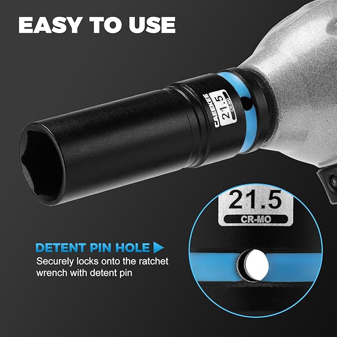 4-Piece 1/2" Drive Lug Nut Impact Socket Set, Non-Marring Thin Wall Wheel Protector Socket竊똂R-MO, Metric 17.5, 19.5, 21.5, 22.5mm