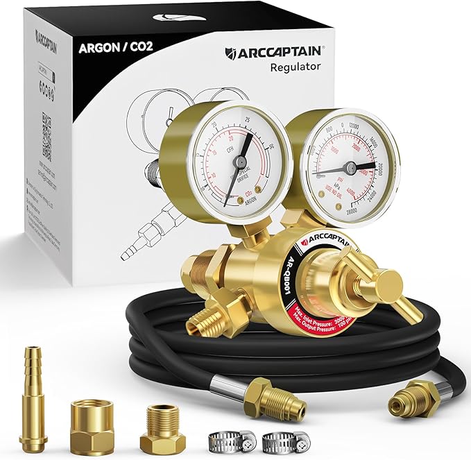 ARCCAPTAIN Argon CO2 Regulators with 8.2FT Inert Gas Welding Hose, Welding Regulator for MIG and TIG, 0-4000 PSI, 0-30+ CFH, CGA580 Inlet Connection