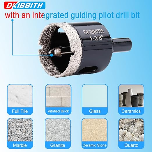 1-3/8" Diamond Hole-Saw Bits with Pilot Drill Bit - 2pc 1-3/8 in Diamond Tipped Tile Hole Saws with Guiding Bit for Accurate Drilling, for Porcelain Tile Ceramic Pots Granite Stone Glass Bottles 35mm