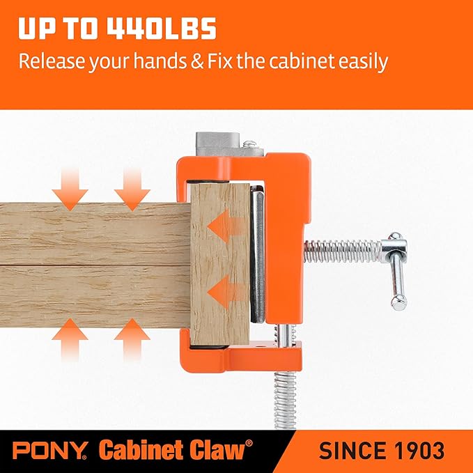 PONY 4-Pack Cabinet Clamps, 8510 Cabinet Claw, Face Frame Clamps for Installing Cabinets, 440 lbs Load Limited Orange