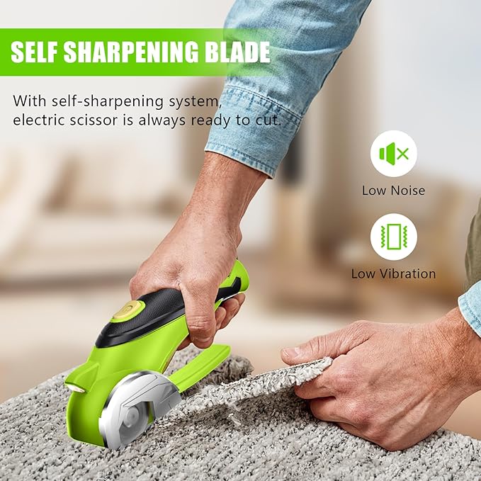Cardboard Cutter, Cordless Electric Scissors, Power Shears Box Cutter with a Replacement Blade, Rotary Cutter for Cardboard Packages Leather Plastic (Moss Green)