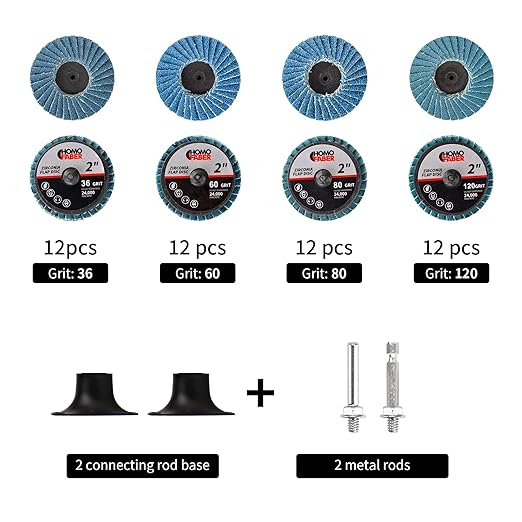 HOMO FABER 50 PCS 2 Inch Flap Discs for Die Grinder with 1/4" Holder | 36/60/80/120 Grit Roll Lock Sanding Discs | Surface Prep, Stripping, Grinding, Polishing, Deburring, Rust & Paint Removal